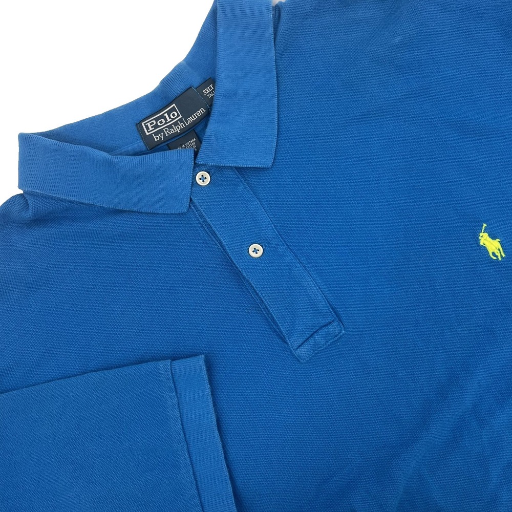 POLO RALPH LAUREN Men's Size 3XLT Tall Blue Short-Sleeve Polo Shirt Yellow Pony